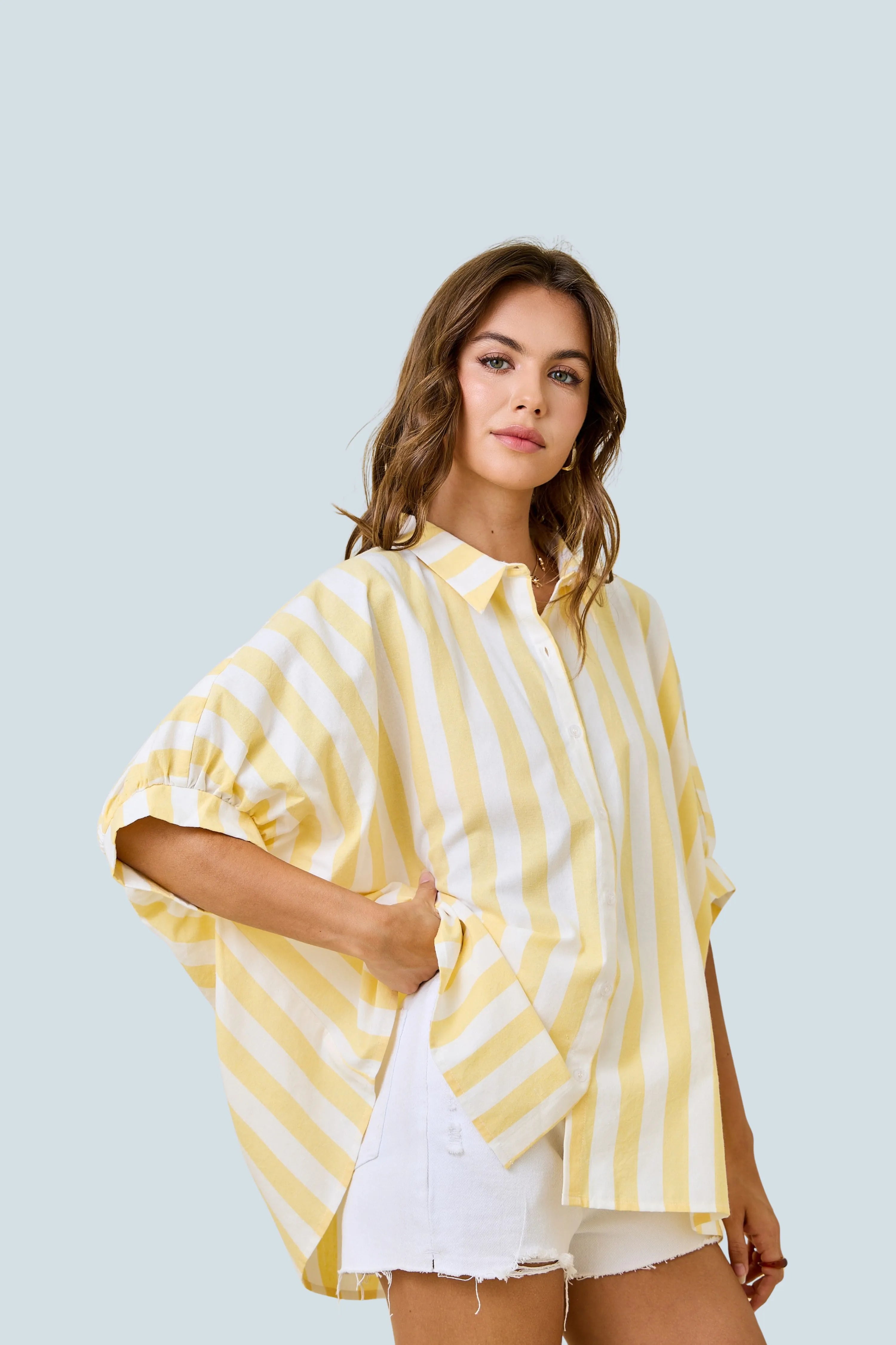 eBoutike Top Stripe Button Down Oversized Shirt