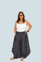 eBoutike Bottom Mid-Rise Volume Leg Elastic Band Polka Dot Pants