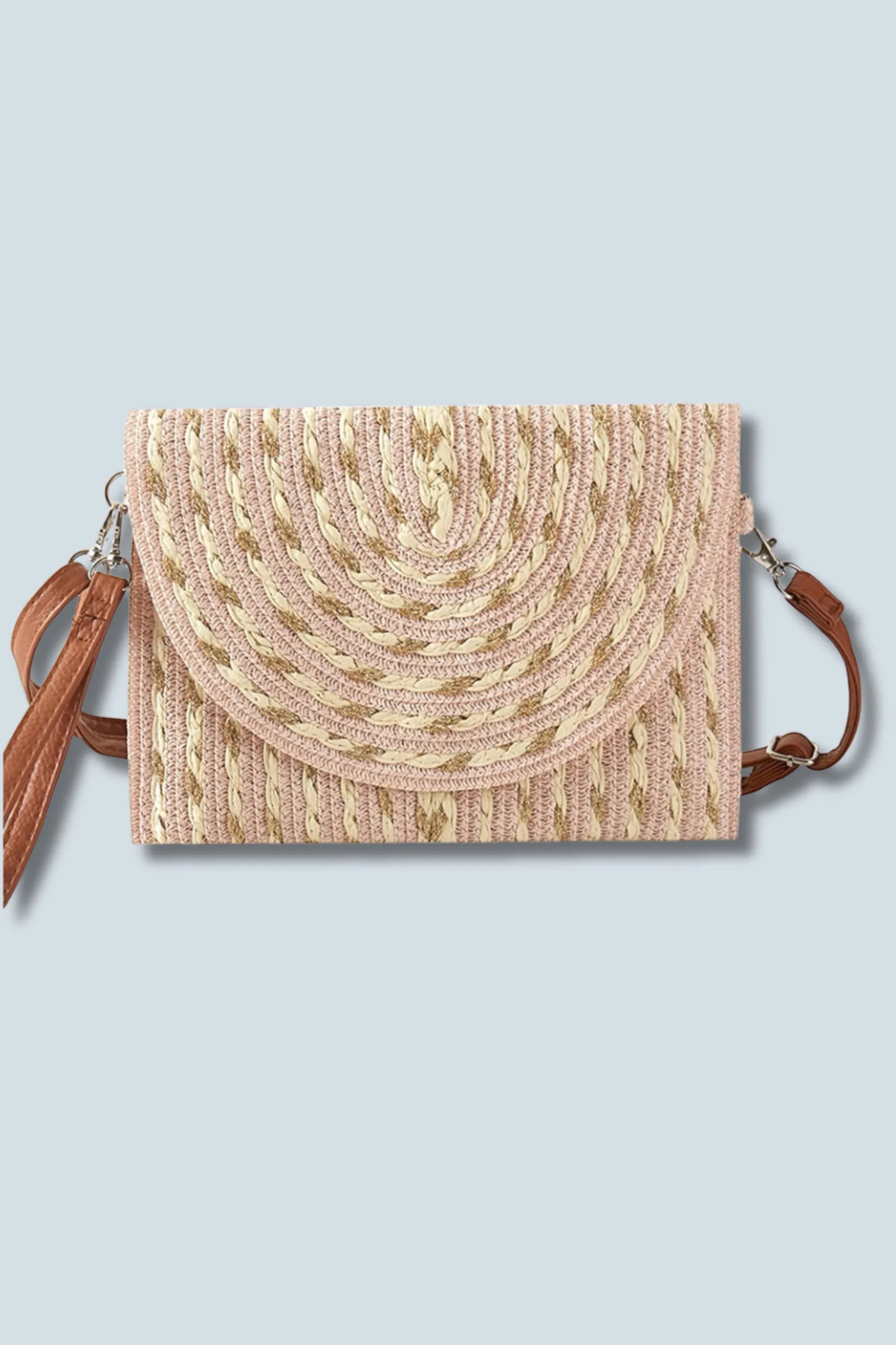 eBoutike Handbag Gold Threads Mixed Straw Clutch Bag / Crossbody Bag