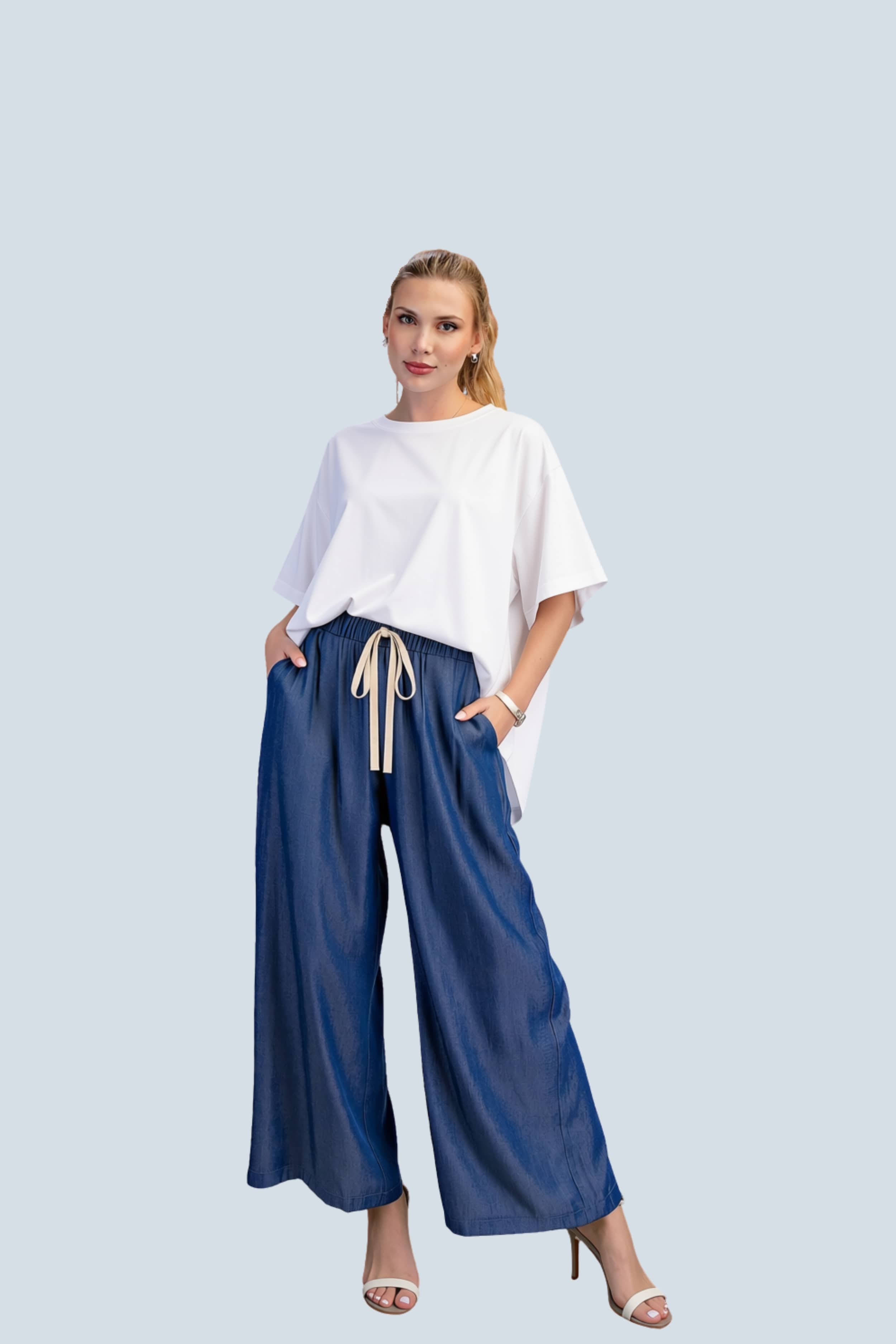 eBoutike Bottom Elastic Band Drawstring Wide Pants