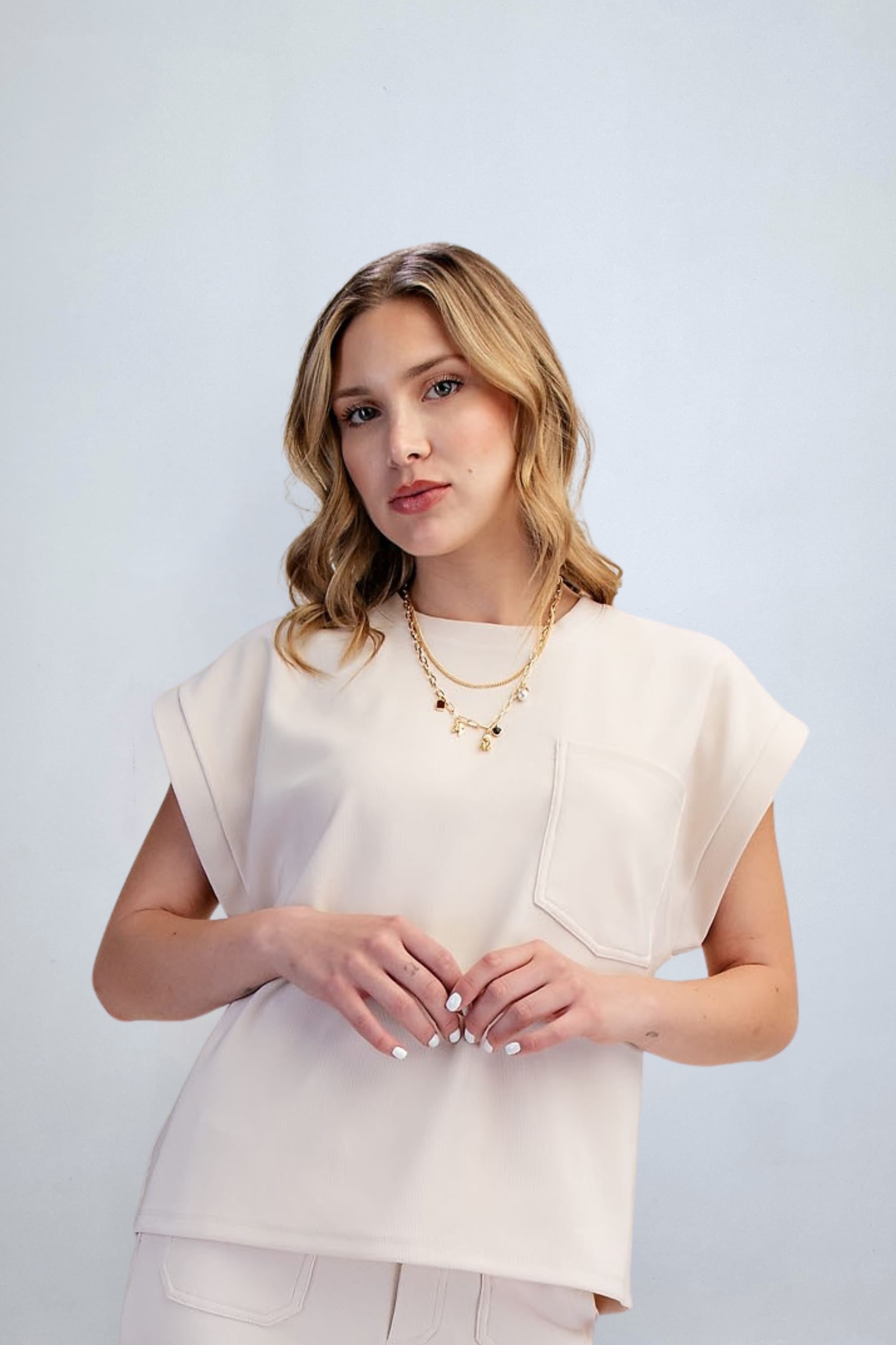 eBoutike Top Round Neck Drop Shoulder Top