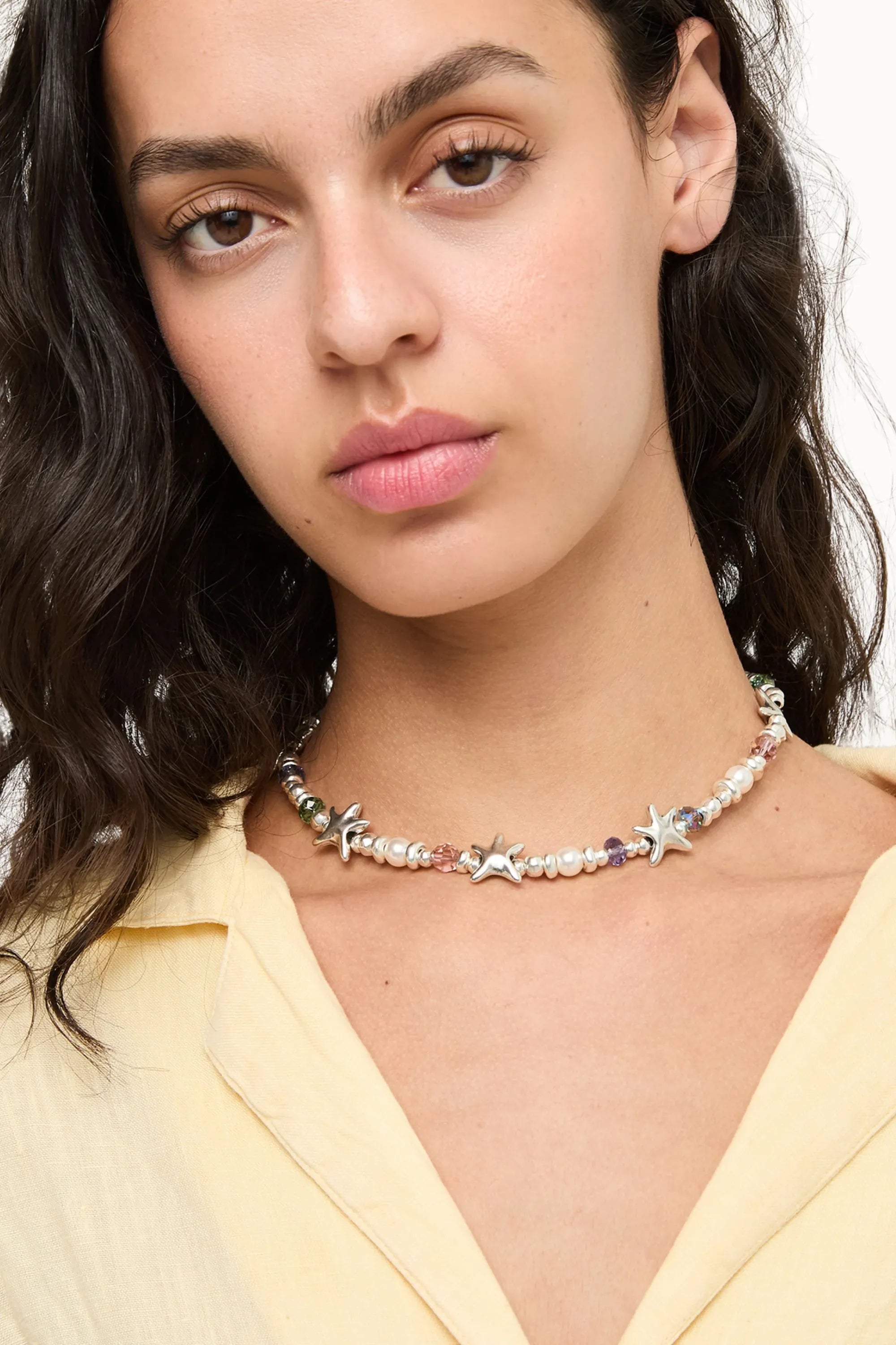 UNOde50 Necklace Espectro Short necklace with crystals and small starfishes