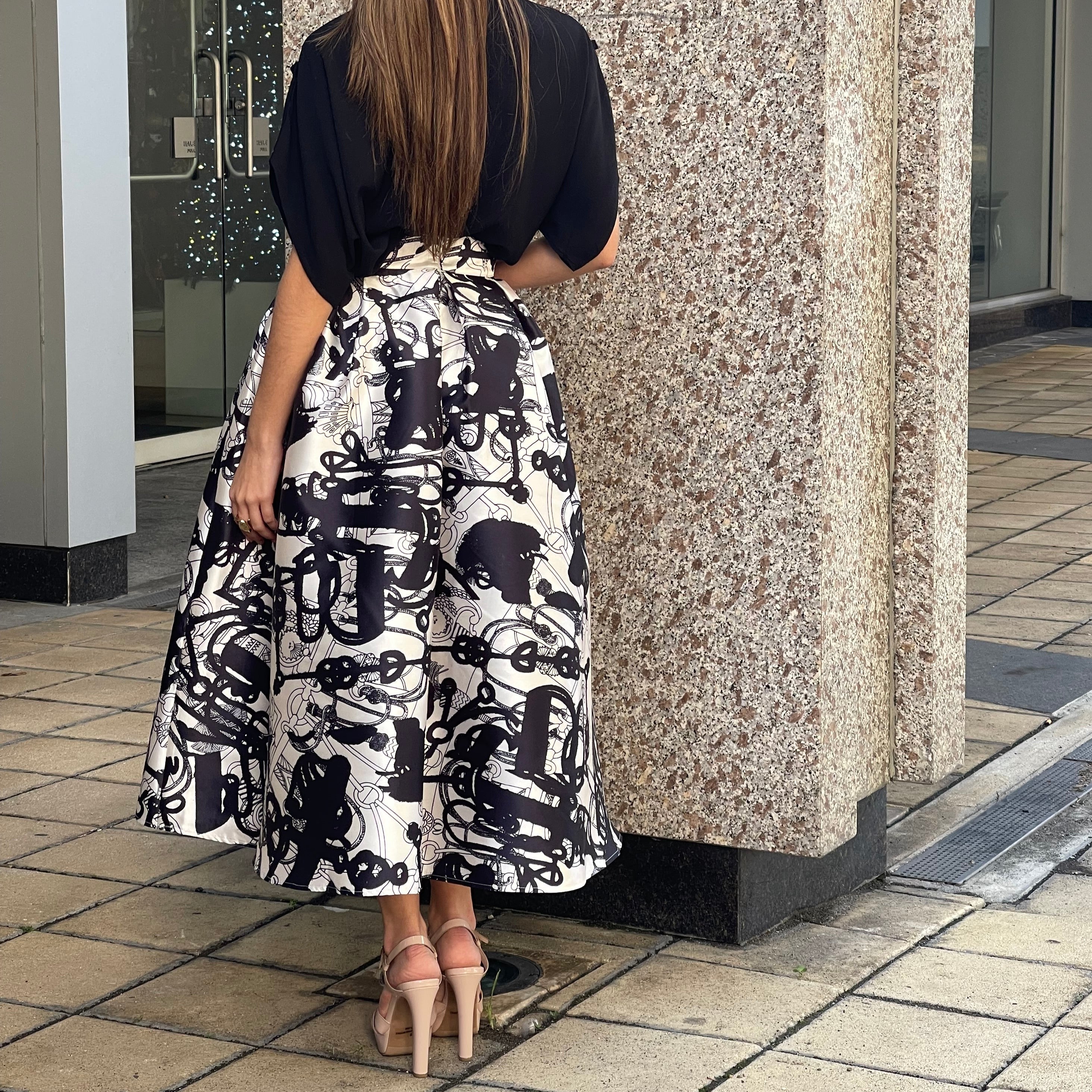 Black Print High Waist Skirt - éBoutiké