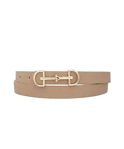 eBoutike Belt Horsebit Buckle Skinny Belt Taupe