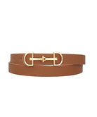 eBoutike Belt Horsebit Buckle Skinny Belt Cognac