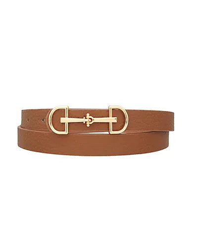eBoutike Belt Horsebit Buckle Skinny Belt Cognac