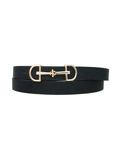 eBoutike Belt Horsebit Buckle Skinny Belt Black