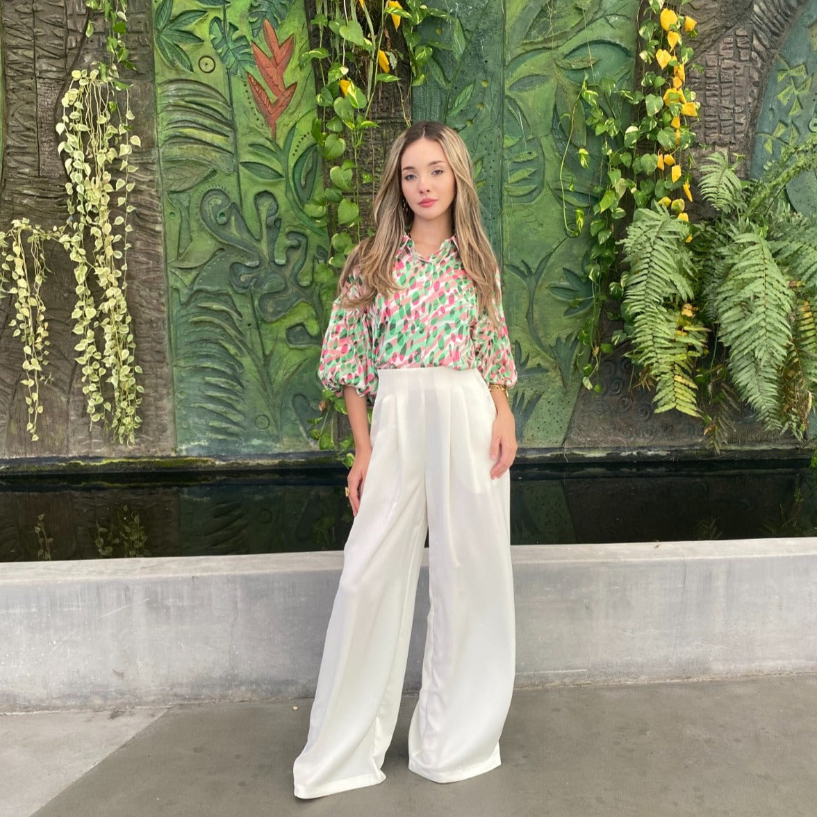 Cream High Waist Wide Pant - éBoutiké