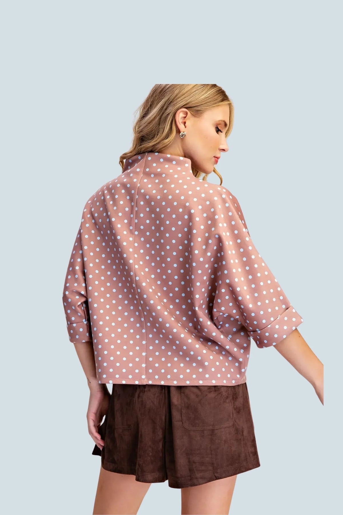 eBoutike Top Polka Dot Mock-Neck Top