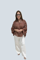 eBoutike Top Balloon Sleeve Button Front Shirt
