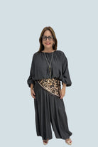 eBoutike Jumpsuit Leopard Scarf Detail Balloon-leg Jumpsuit