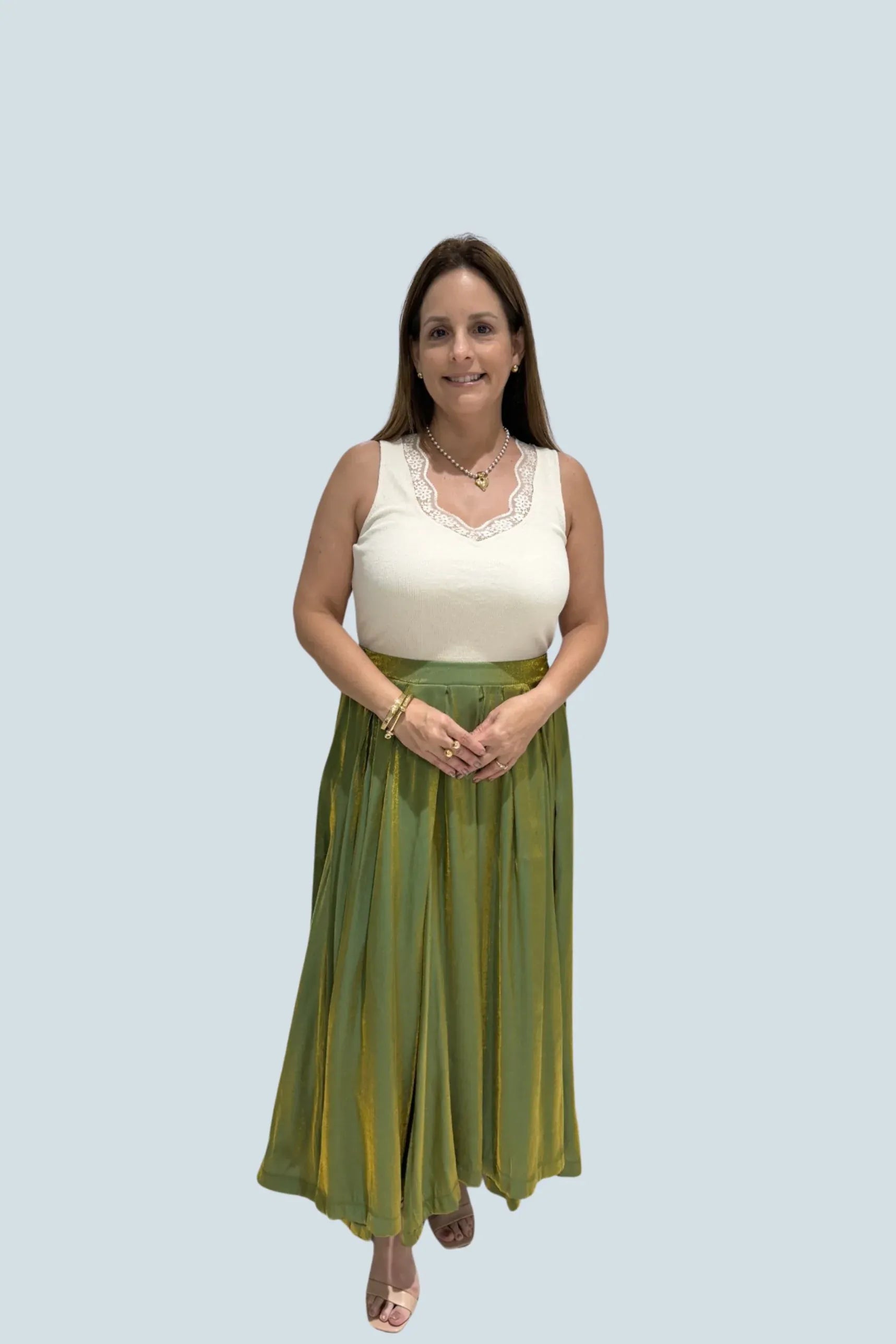 eBoutike Bottom Pleated Shimmering Midi Skirt