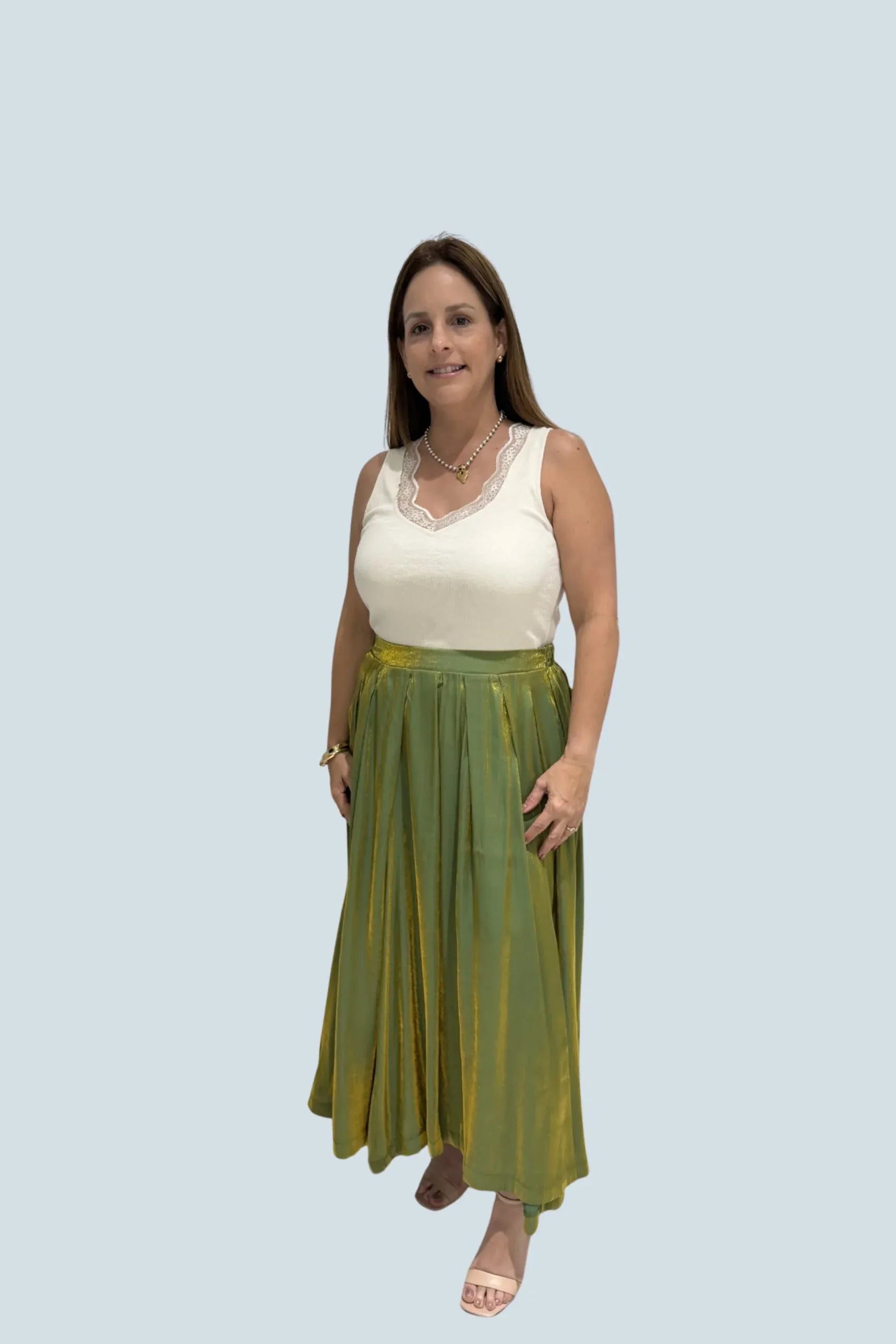 eBoutike Bottom Pleated Shimmering Midi Skirt