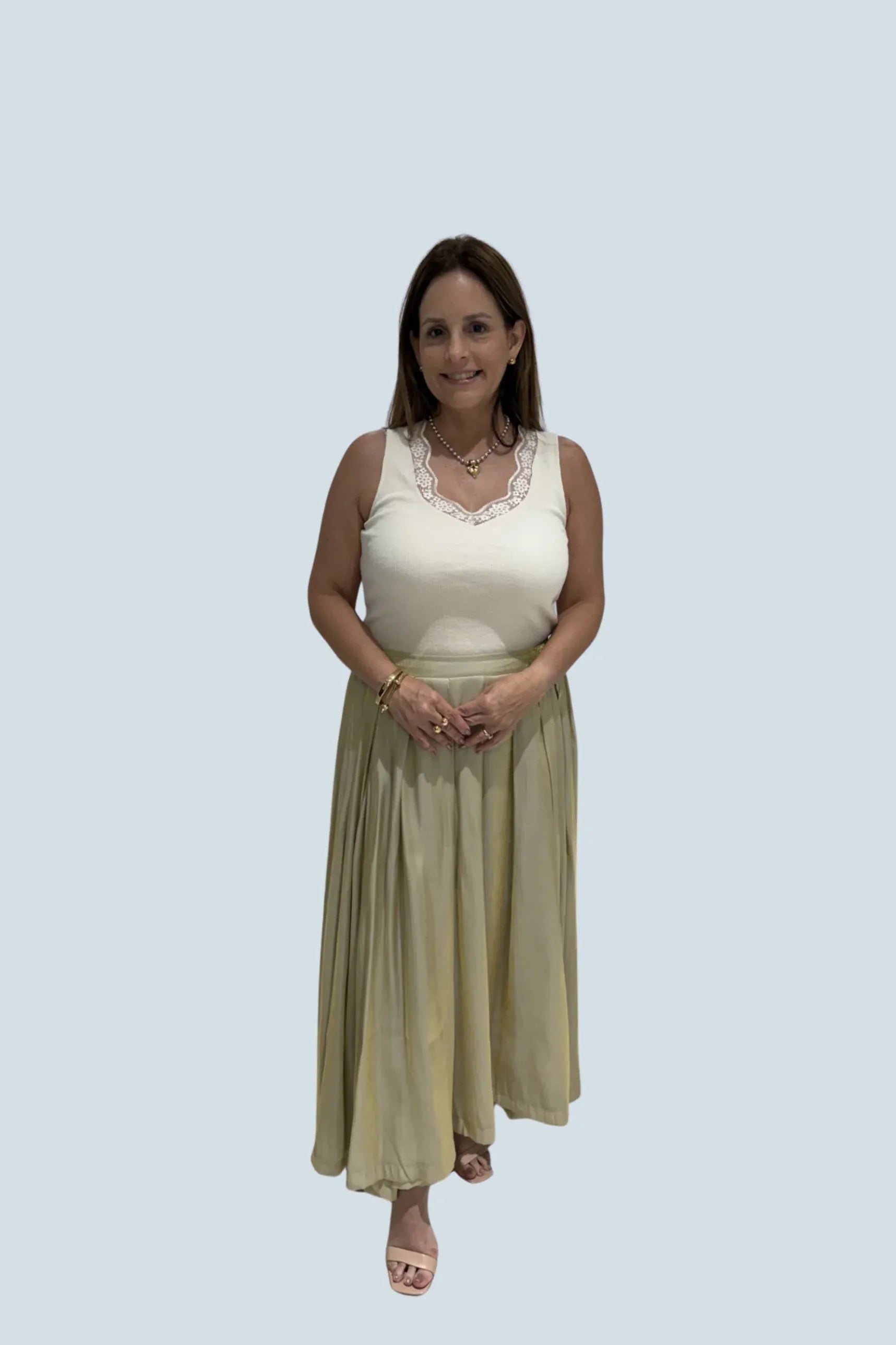 eBoutike Bottom Pleated Shimmering Midi Skirt Taupe / S
