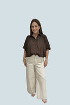 eBoutike Bottom High Rise Stitch Seamed Stretch Crop Pants