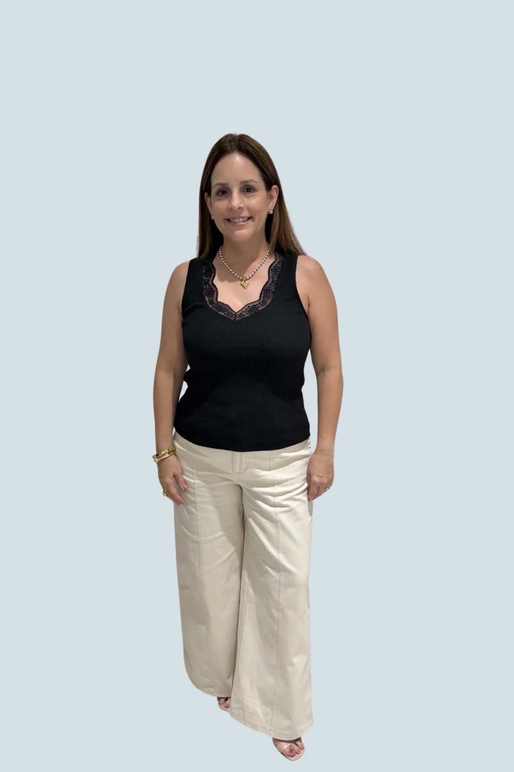 eBoutike Top Sleeveless Lace Trim Tank Top