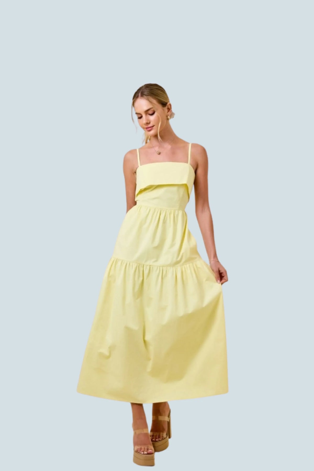 eBoutike Dress Sleeveless Overlay bust bodice tiered midi dress
