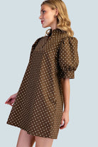 eBoutike Dress Ruffle V-Neck Puff Sleeve Polka Dot Mini Dress