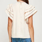 Ecru Double Layer Ruffle Sleeve Mock Neck Top - éBoutiké